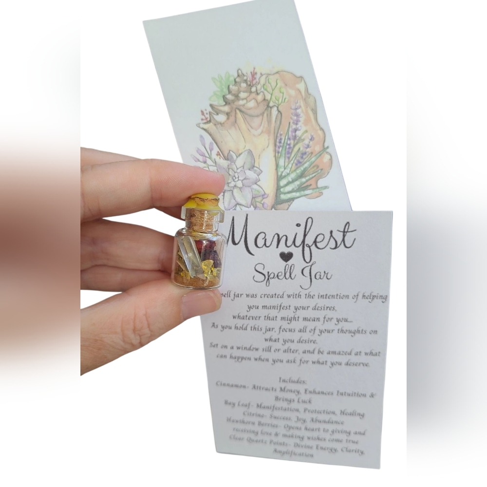 Manifest Mini Spell Jar Necklace with Herbs and Crystals